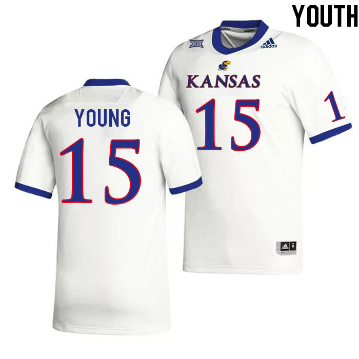 Youth #15 Craig Young Kansas Jayhawks College Football Jerseys Stitched Sale-White - Click Image to Close